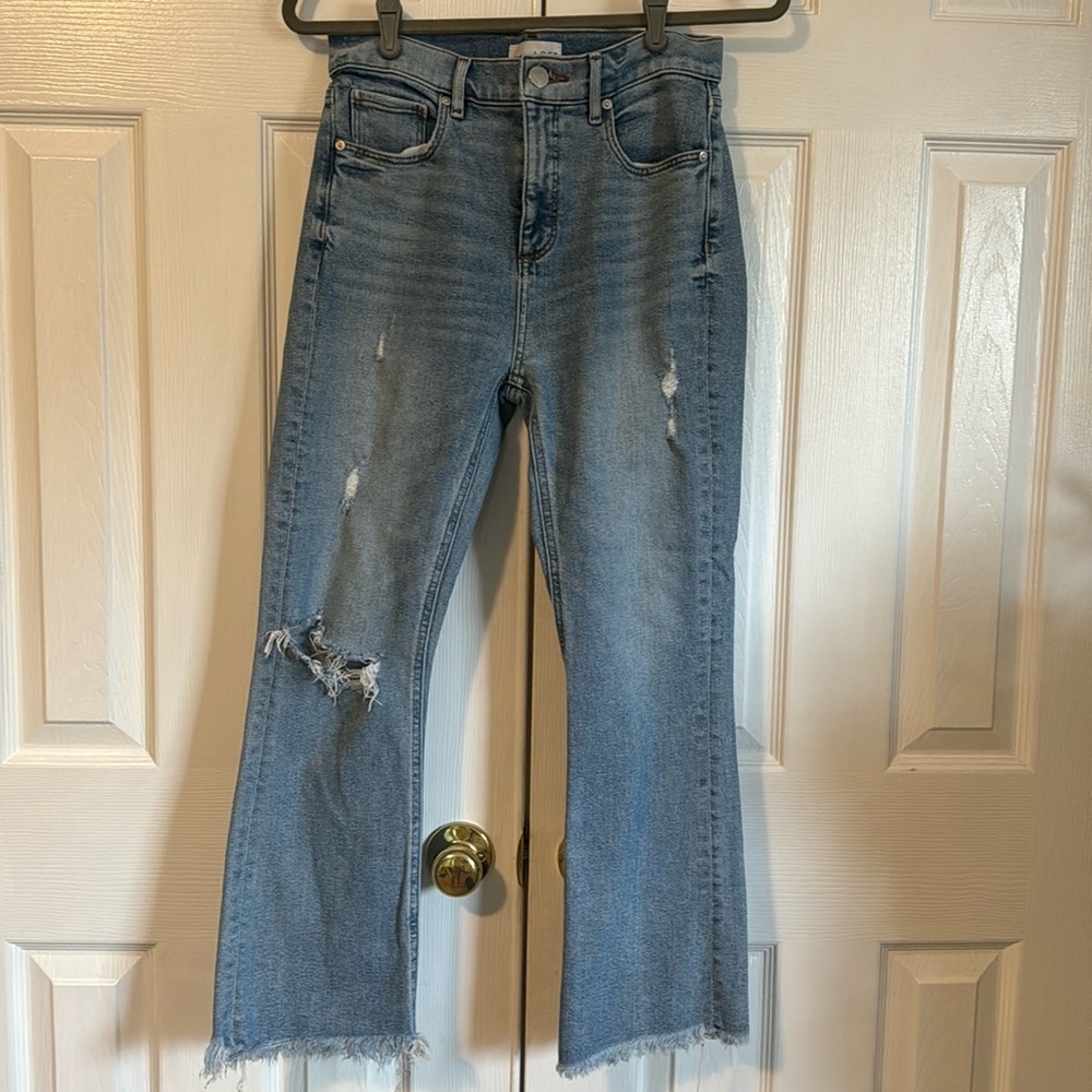 Loft size 4 high waist flare crop, distressed jeans